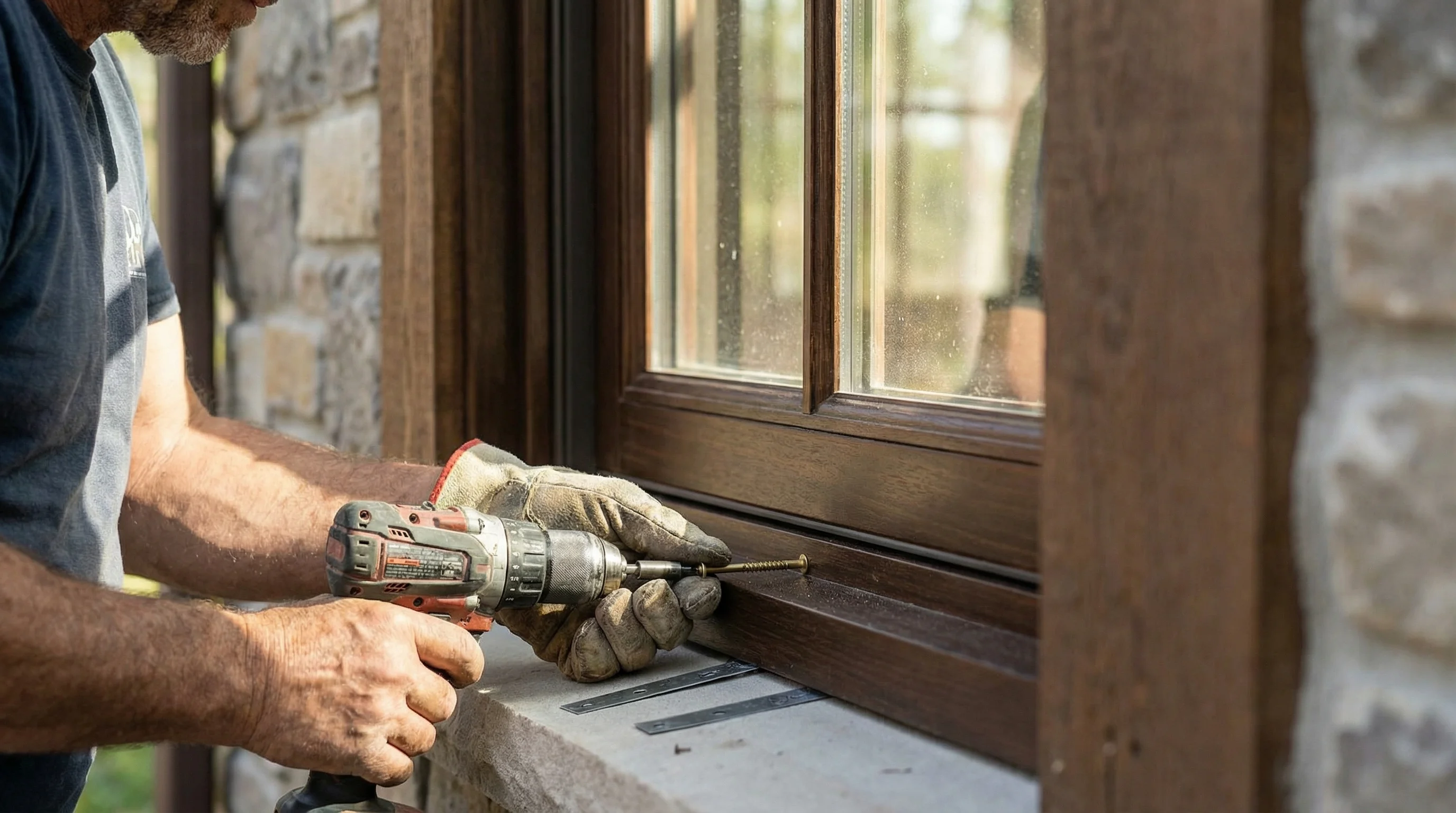 Craftsman installing premium energy-efficient windows on a residential home